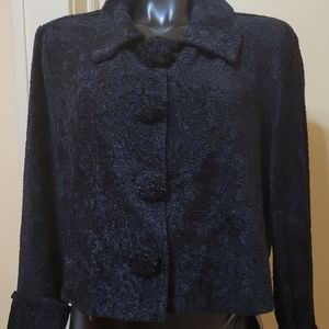 Vintage Tea & Scones Black Cropped Retro Boucle Knit Jacket
